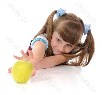 Girl takes an apple.