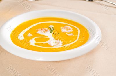 pumpkin and shrimps cream soup