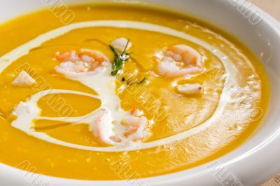 pumpkin and shrimps cream soup