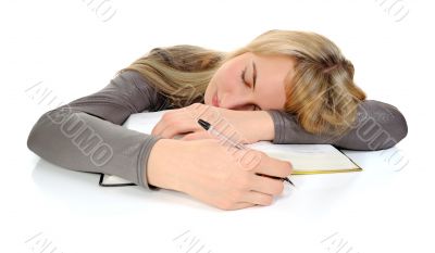 student fell asleep during studying