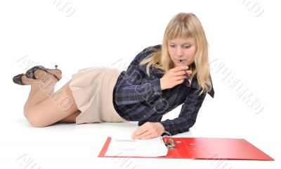 The blonde read documents.