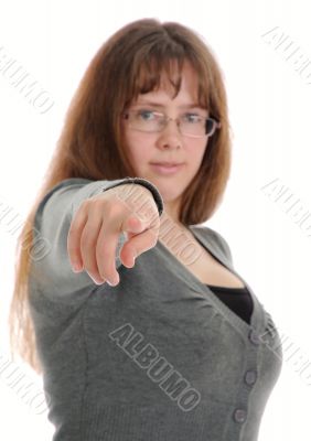 Girl pointing at you