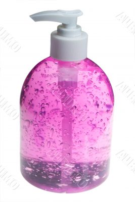 pink hair gel bottle over white