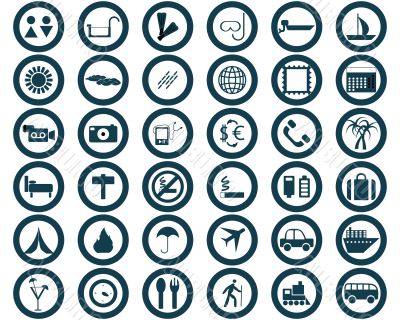 round travel icons set