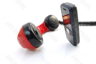 Old phone tube and mobile phone