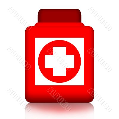 Jar of pills with medical cross