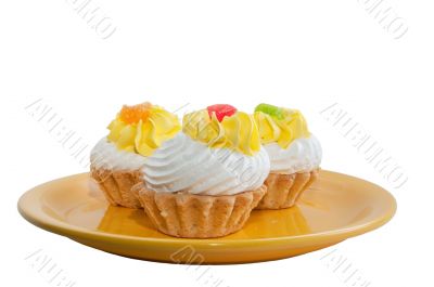 yellow plate with pastry cream isolation