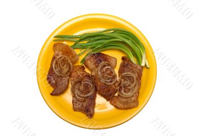 juicy steak with onions