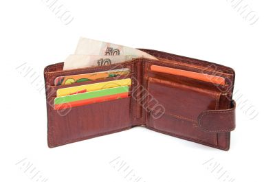 open wallets with discount cards and money