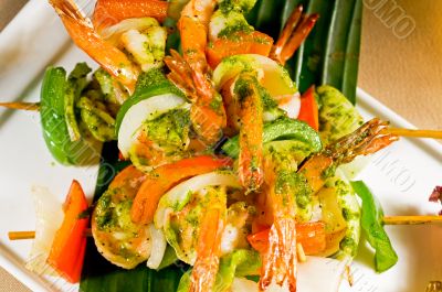 shrimps and vegetables skewers