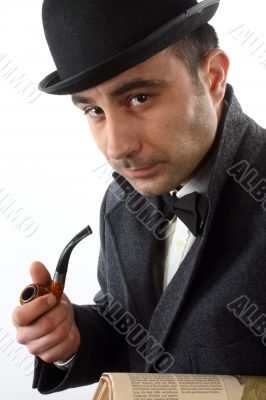 man with   pipe and hat bowler