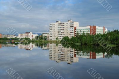 Reflection of city in lake