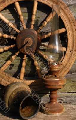 Betty Lamp, Jug And Spinning Wheel