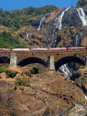 Railroad Bridge and Dudhsagar Waterfall