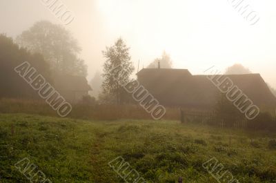 Foggy Sunrise In The Russian Village