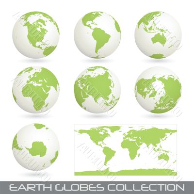 collection of earth globes, white-green 