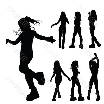 silhouettes of a girl in different positions silhouettes of a girl in different positions