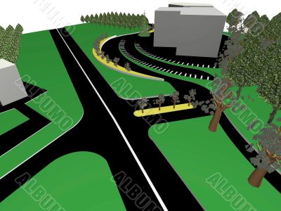 Blueprint of house with lawn and street Blueprint of house with lawn and street