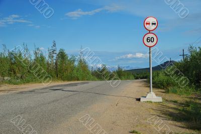 Road. Traffic sign speed limi Road. Traffic sign speed limi