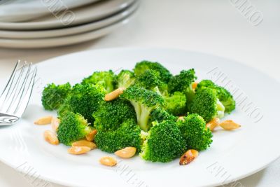 fresh sauteed broccoli and almonds