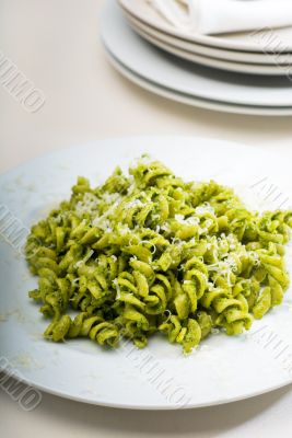 italian fusilli pasta and pesto