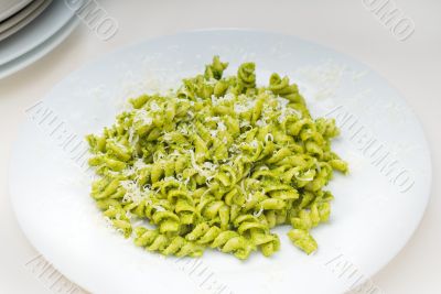 italian fusilli pasta and pesto