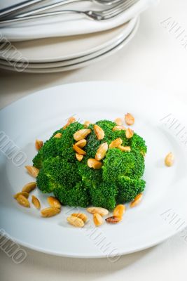 fresh sauteed broccoli and almonds