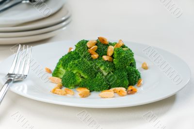 fresh sauteed broccoli and almonds