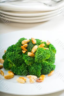 fresh sauteed broccoli and almonds