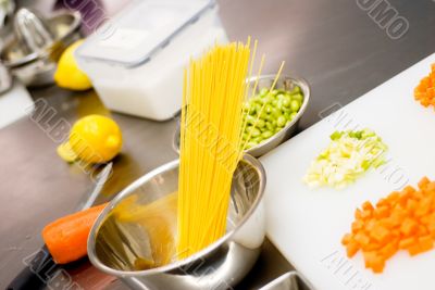 italian spaghetti pasta on kitchen