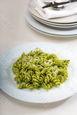 italian fusilli pasta and pesto