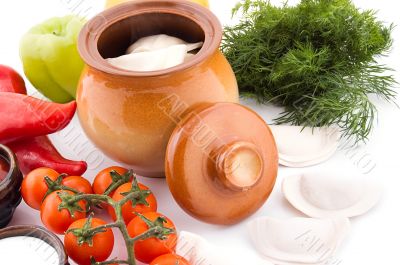 Dumplings with potato in pot