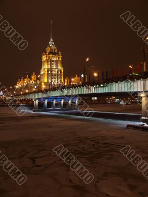 Hotel `Ukraine` by night. 