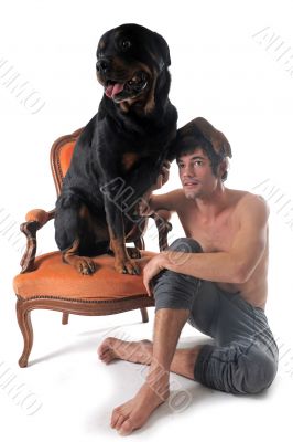 rottweiler and man