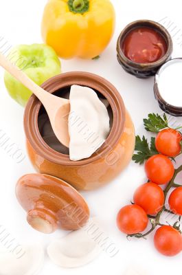 Dumplings with potato in pot