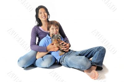 yorkshire terrier and asian family
