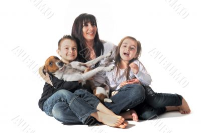 family and  jack russel terrier