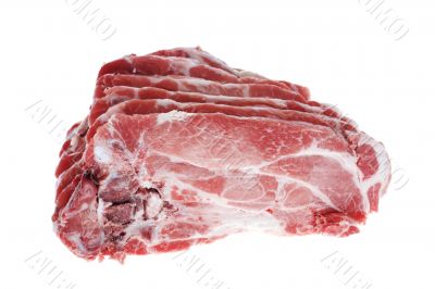 Cutting pork on white background