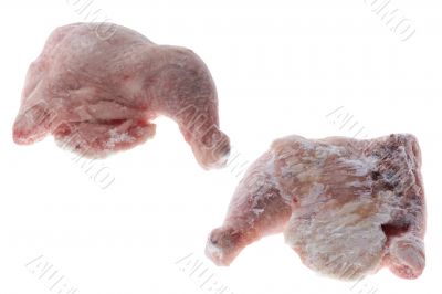 Frozen chicken leg on white background