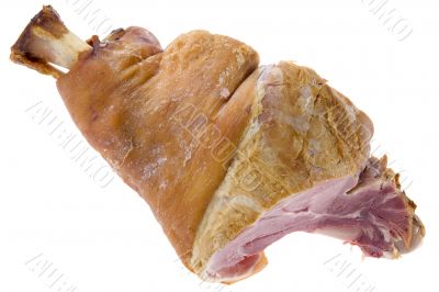 gammon pork on a bone on white macro