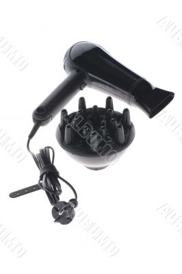 Hair dryer on white background