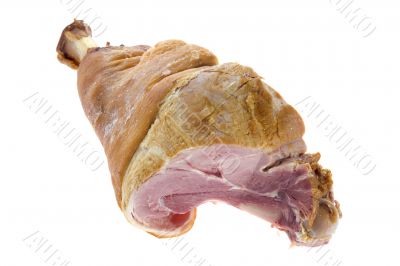 Pork gammon on a bone on white background Pork gammon on a bone on white background