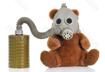 Soft toy bear with gas mask