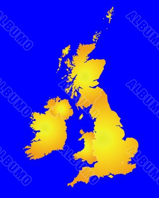 Map of Great Britain in gold color