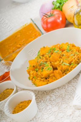 curry beef rice and potatoes