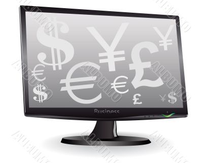 monitor with a picture of currency symbols monitor with a picture of currency symbols
