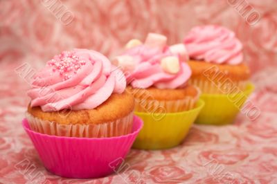 Vanilla cupcakes with strawberry icing