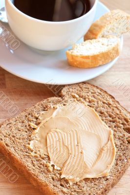 Tasty healthy wholewheat bread and coffee