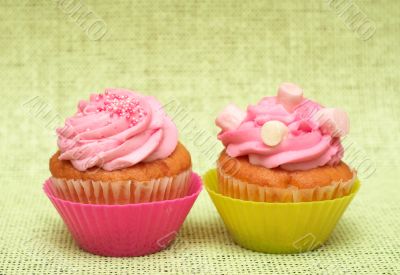 Vanilla cupcakes with strawberry icing