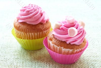 Vanilla cupcakes with strawberry icing